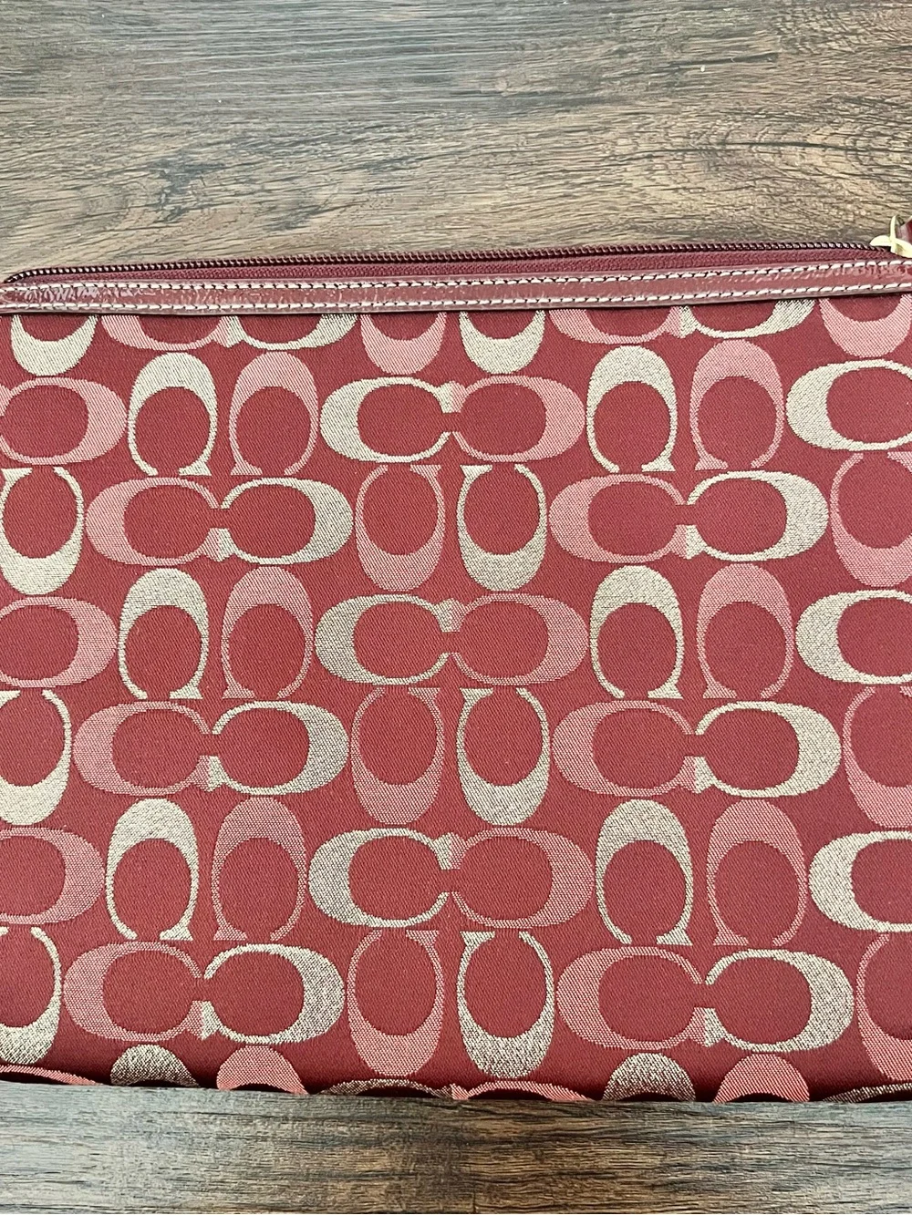 Coach Red and Light Pink Signature Jacquard Wristlet Pouch